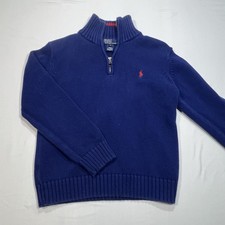 Polo Ralph Lauren 1/4 Zip Sweater Youth Navy Logo Pullover Top Holiday S 7-8