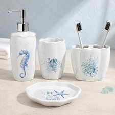 4 Pcs Beach Bathroom Accessories Ocean Animals Bathroom Decor Under the Sea