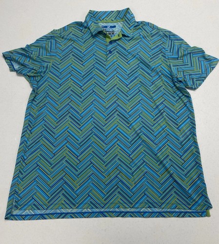 IBKUL IceFill Technology Polo Shirt Golf Multi Color Blue Geometric AOP XXL