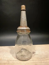 11" Vintage Style Glass Texaco Oil Bottle w Spout