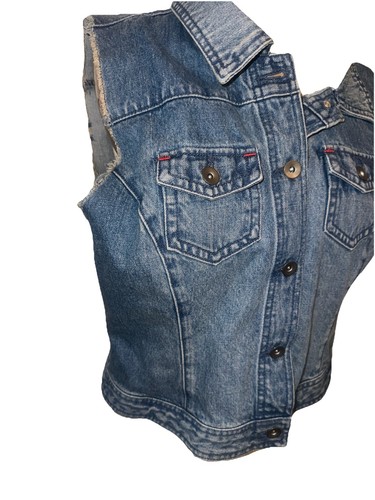 New Feed USA + Target Cute Jean Vest Youth Girl's Size Large Blue Denim Hooded - Picture 5 of 17