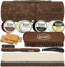Shoe Polish Kit 13PC Shoe Shine Leather Boot Shoe Care Set Mink Oil Brushes and