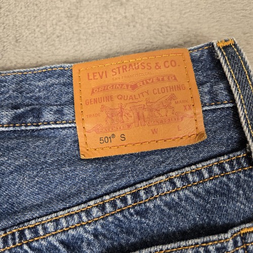 Levis Jeans Womens 26x30 501 S Blue Med Wash Button Fly Premium Straight Big E - Picture 3 of 14