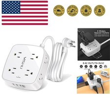 6 Ft Surge Protector Power Strip - 8 Widely Outlets with 4 USB Ports, 3 Side ...