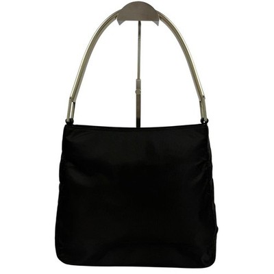 PRADA B8446 Tessuto Nylon Metal Handle Shoulder Bag Black Triangle