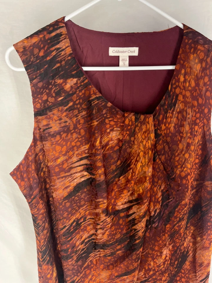 COLDWATER CREEK Майка размер XL молнии стороны красный оранжевый без рукавов собранный шеи - Изображение 4 из 4