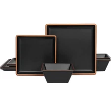 Melamine Dinnerware Sets for 4, Square Dinner Plates and Bowls Set,12-Piece S...