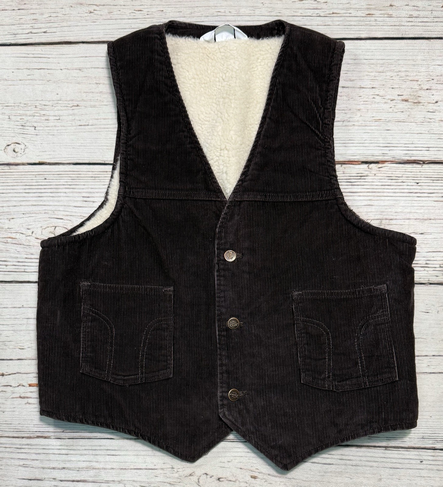 Vtg Dickies Vaquero Sherpa Lined Brown Corduroy Vest Men’s Sz L. USA