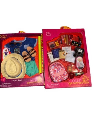 2 Our Generation 18  Doll Outfit Accessories Off To School Boy Beach Hat sandals