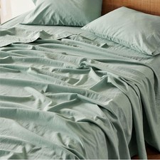 Green Linen set 1 Flat sheet and 2 pillowcases Boho Bedding Set King Queen Size