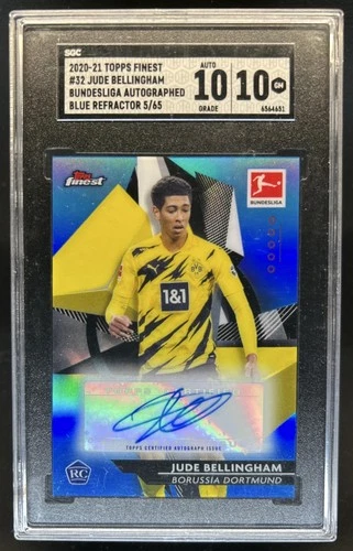 2021 Topps Finest Bundesliga Jude Bellingham Auto RC Blue Refractor #/65 SGC 10