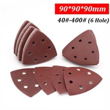 6 Hole Triangular Sanding Pads Hook & Loop 90x90x90mm Red Sand Paper Grit 40-400