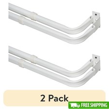 Adjustable Double Curtain Rod Wrap Around Metal 28-48 Inch Set Mounting Hardware