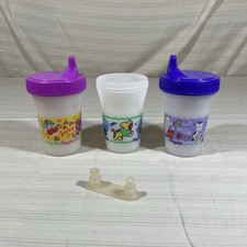 Lot of 3 Vintage Playtex Sippy Cups 1999 2000 1 Valve Juice Cow Animals B1