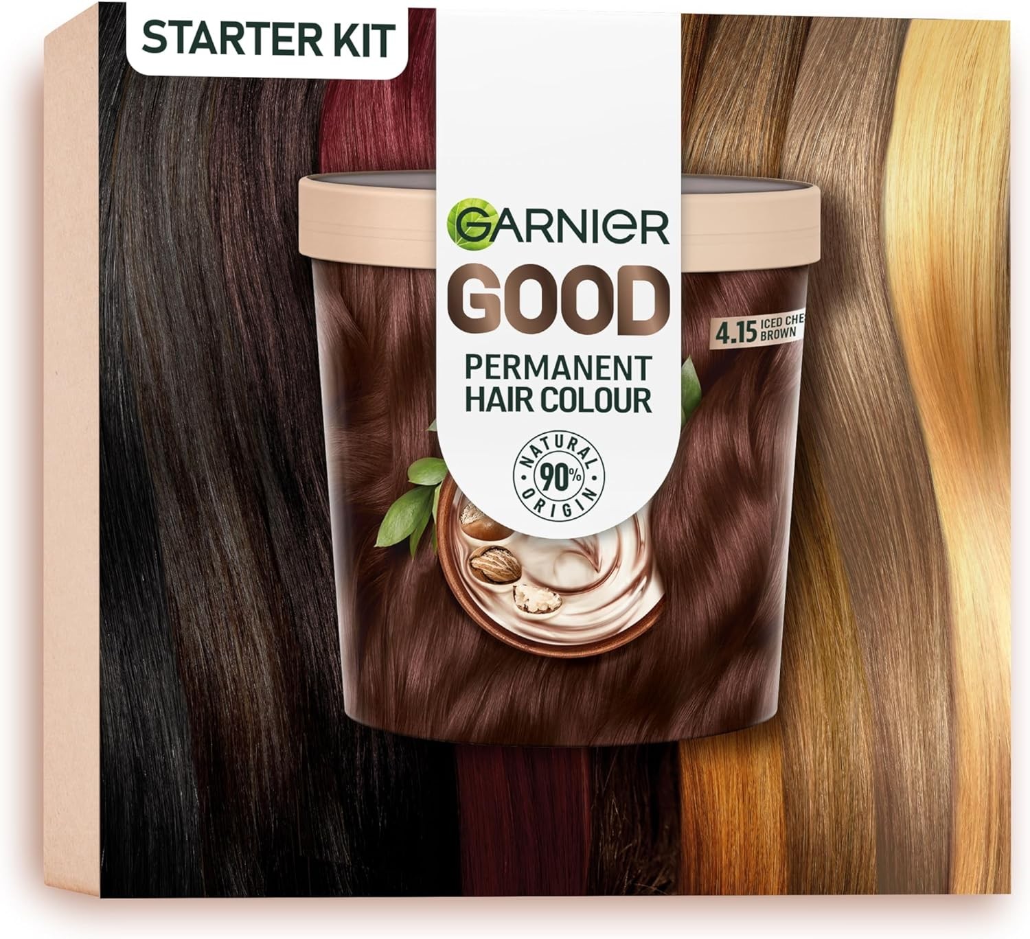 Garnier Good Permanent Hair Dye Premium Starter Kit, 4.15 Iced Chestnut Brown,