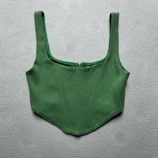 Princess Polly Green Corset Tank Top US 6 Zip Back Ribbed Asymmetrical Hem