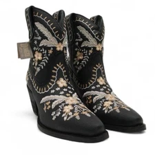 Dingo Primrose Women's Size 8.5 M Black Leather Embroidered Flora Western Bootie