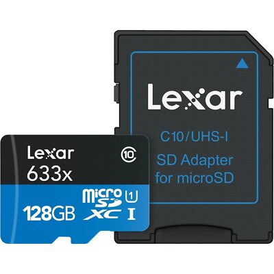 Lexar 128GB micro SD SDXC 633x Class 10 UHS-I U1 Memory Card with SD Adapter