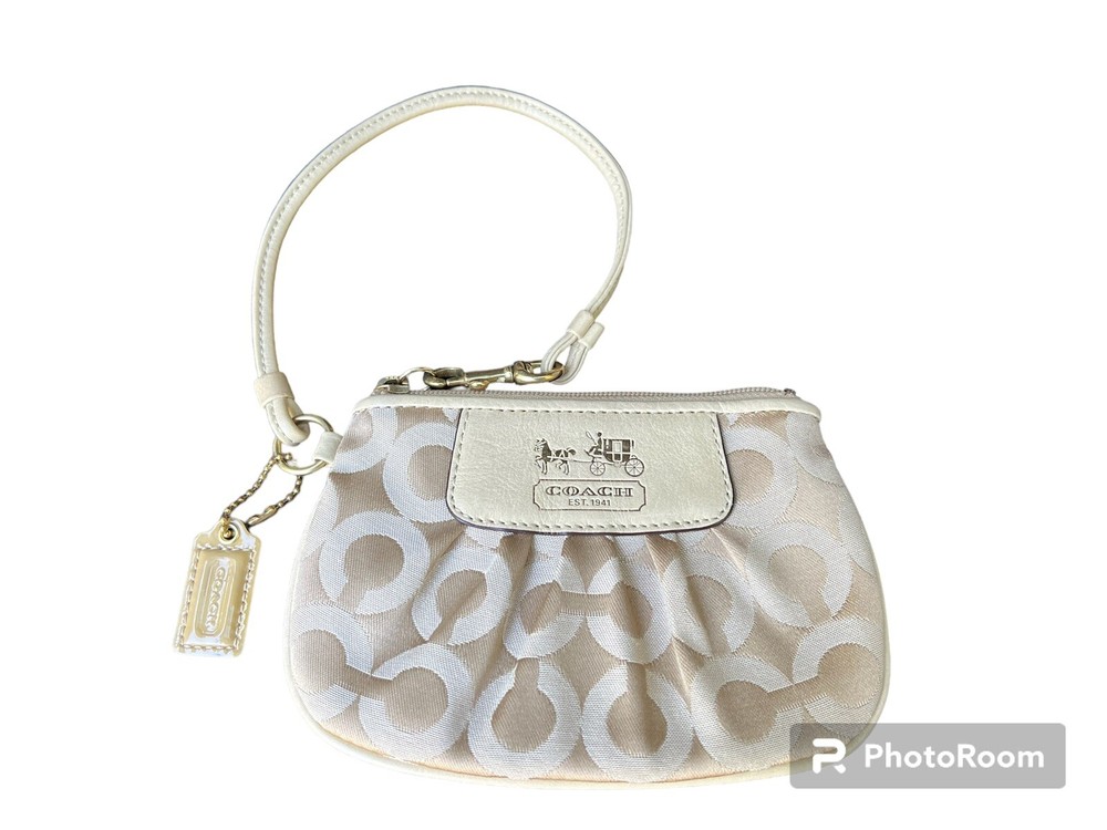 Coach Beige Signature Canvas and Leather Wristlet Wallet