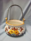 Ceramic Hand Painted Gold & Blue Flowers Planter Removable Hanger Italy Signed — photo 1