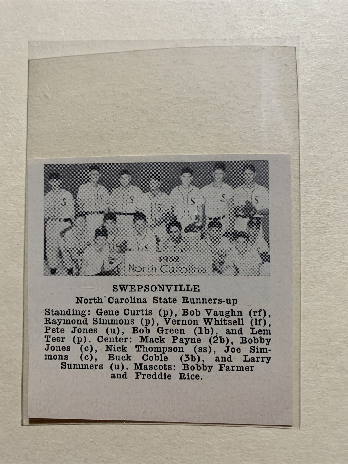 Swepsonville North Carolina Runners Up 1952 Baseball Team Picture eBay