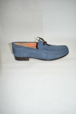 New! Santoni Fatte A Mano Hand Made Blue Suede Loafer Size 