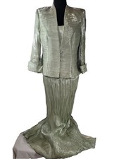 Womens Formal Size 12 2 Pc Long Gown w Matching Jacket Crinkle Seafoam Green