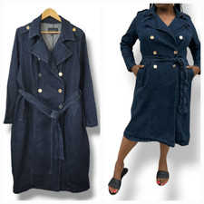 New Eloquii Dark Wash Denim Tie Belt Midi Trench Coat Size 14/16