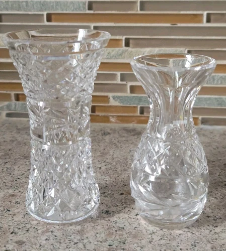 2 Vintage Waterford Glandore Pattern Crystal Lead Glass Miniature Vases LOOK!