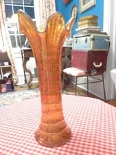 Vintage Marigold Stretched Ribbed and Fluted Vase Depression Glass