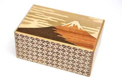 Yosegi Hakone Secret box Japanese puzzle box 21steps Fuji and Tsubaki