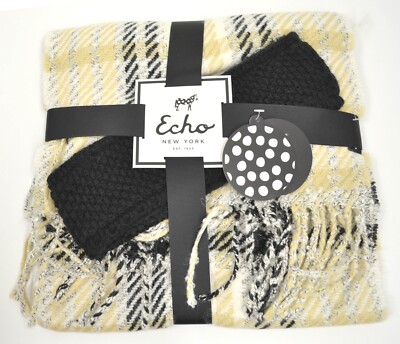 ECHO Plaid Oblong Winter Cold weather Scarf and Boucle Headband 2 piece Gift Set