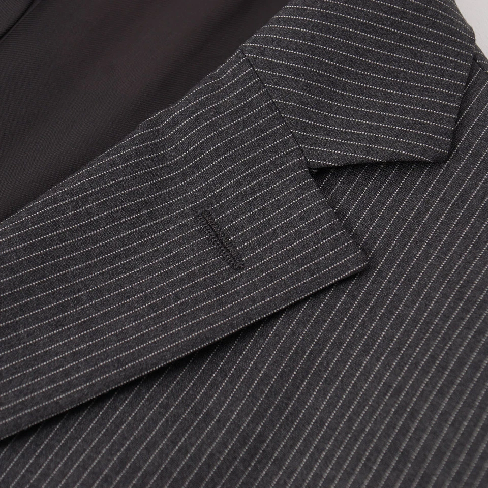 NUEVO CON ETIQUETAS $1375 LUIGI BIANCHI MANTOVA Traje de Lana a Rayas Gris Medio Delgado 44 R (UE 54) Foto 4 de 4