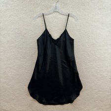 Vintage Secret Treasures Slip Dress Medium Black Satin Lace Chemise Negligee