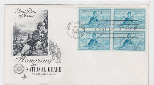 TurtlesTradingPost - National Guard- 1953 FDC #1017 Artcraft Cachet- Block of 4