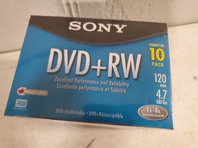 NEW/SEALED - Sony DVD + RW 10 Pack Rewriteable DVD Discs 4.7GB 120