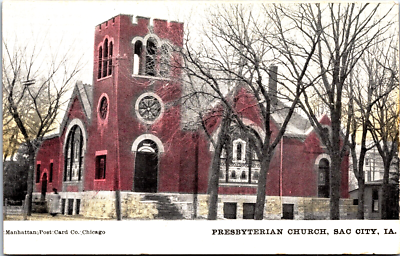 Postcard IA View Presbyterian Church Sac City Iowa Manhattan