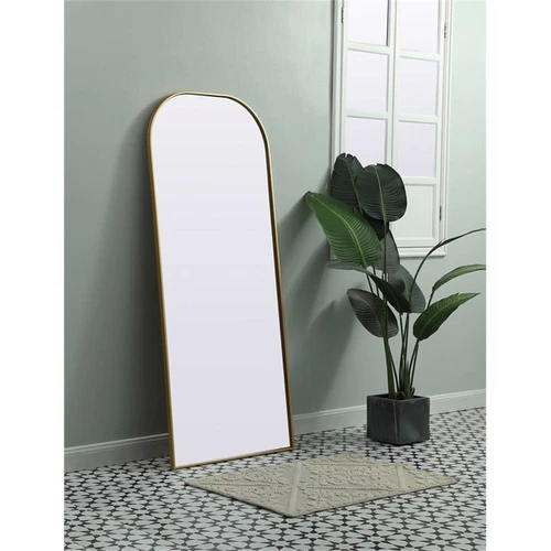 Elegant Decor Blaire 28x66" Arch Modern Wood/Iron Full Length Mirror in Brass - Picture 8 of 8