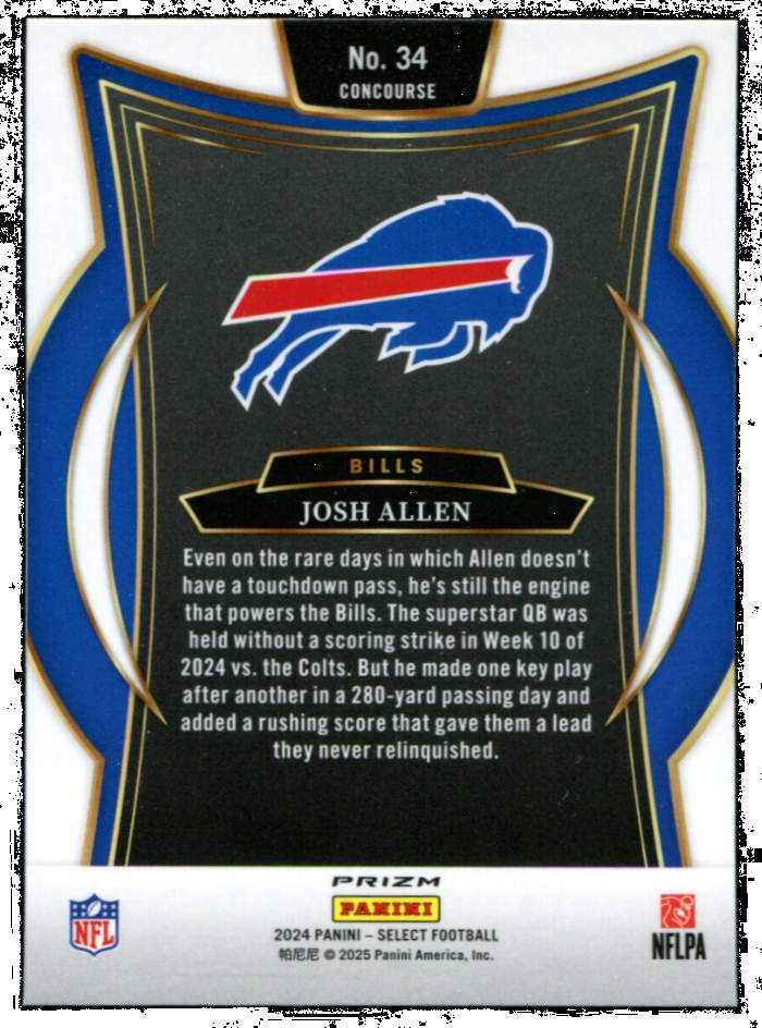 2024 Panini Select Josh Allen Zebra Prizm Case Hit SSP Buffalo