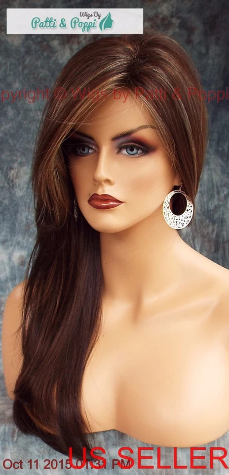 PELUCA LARGA MARRÓN RESALTADA DE DISEÑADOR SUAVE QUE FLUYE COLA REMOLINO CABEZAS GIRARÁ 568 Foto 4 de 4