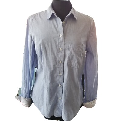 NEW H&M Logg Women's l/s Button Down Shirt sz 12 light Blue Chest Pocket  NWT