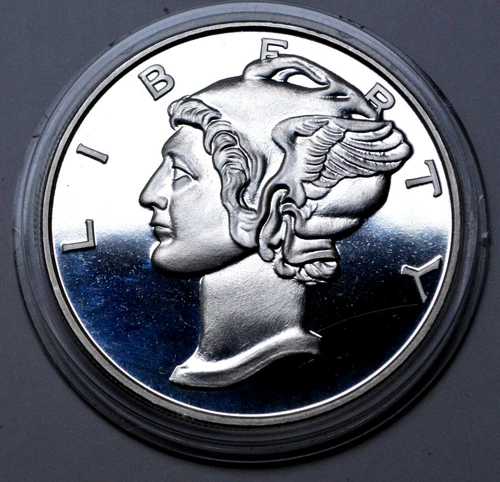 2 oz 999 Silver Round Mercury Dime PROOF ART ROUND COIN IN CAPSULE