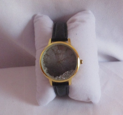 STRADA Watch Womens Austrian Crystal Black Faux Leather Band