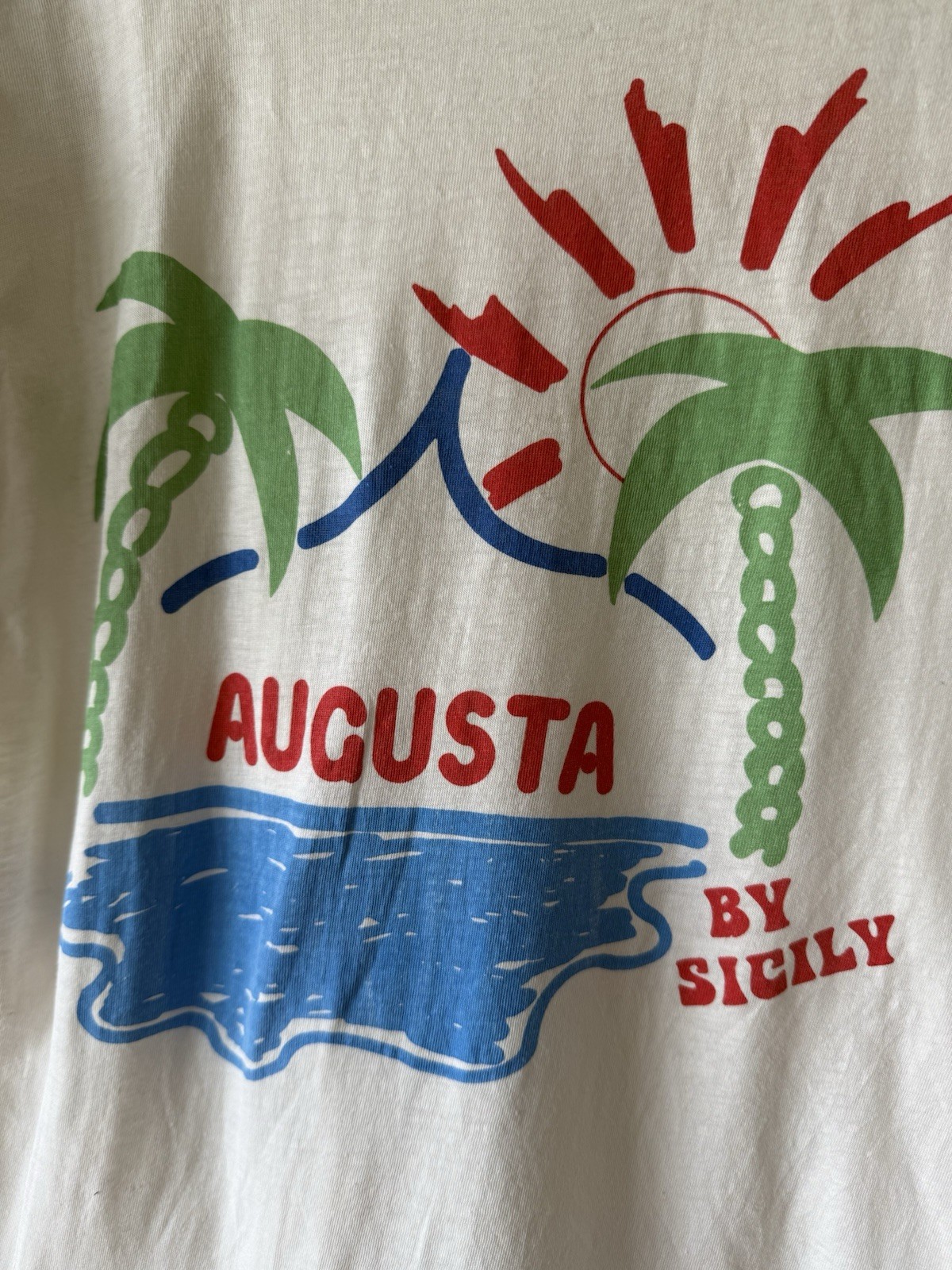 VINTAGE 90s Augusta By Sicily Italy Sunny Island Retro Italian Beach T-Shirt