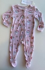 Angel Dear Pink Christmas Santa Footie Zip Bamboo 3-6M NWT