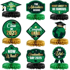 , Green and Gold Graduation Centerpieces for Tables 2025 - Pack of 9 | Gold G...