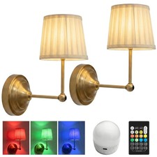 Battery Operated Wall Sconces Set of 2, Gold Rechargeable Wall Lights with 10...