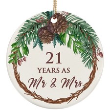 21 Years As Mr  Mrs 2025 Ornament 21th Anniversary Flower Wreath Christmas Gift