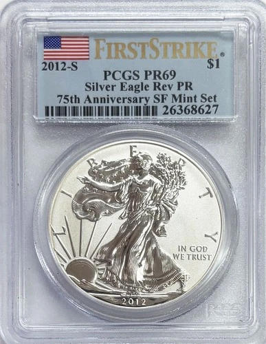 2012 S AMERICAN SILVER EAGLE $1 COIN PCGS REVERSE PROOF 69 REV FIRST STRIKE