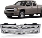 Grille Chrome Shell Fit For 2007-2013 Chevrolet Silverado 1500 w/ Black Insert